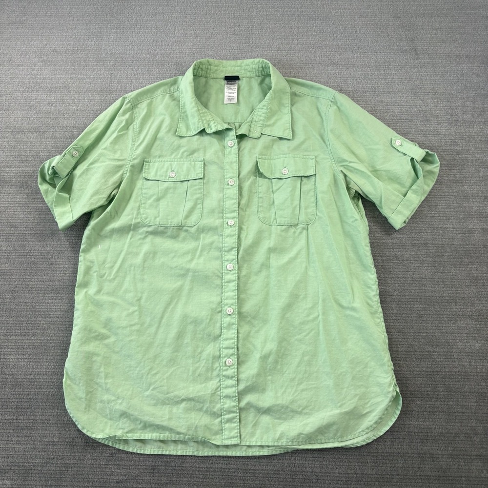 Patagonia Gardener Shirt Womens L Mint Green Button Up Roll Tab Sleeve Loose Fit